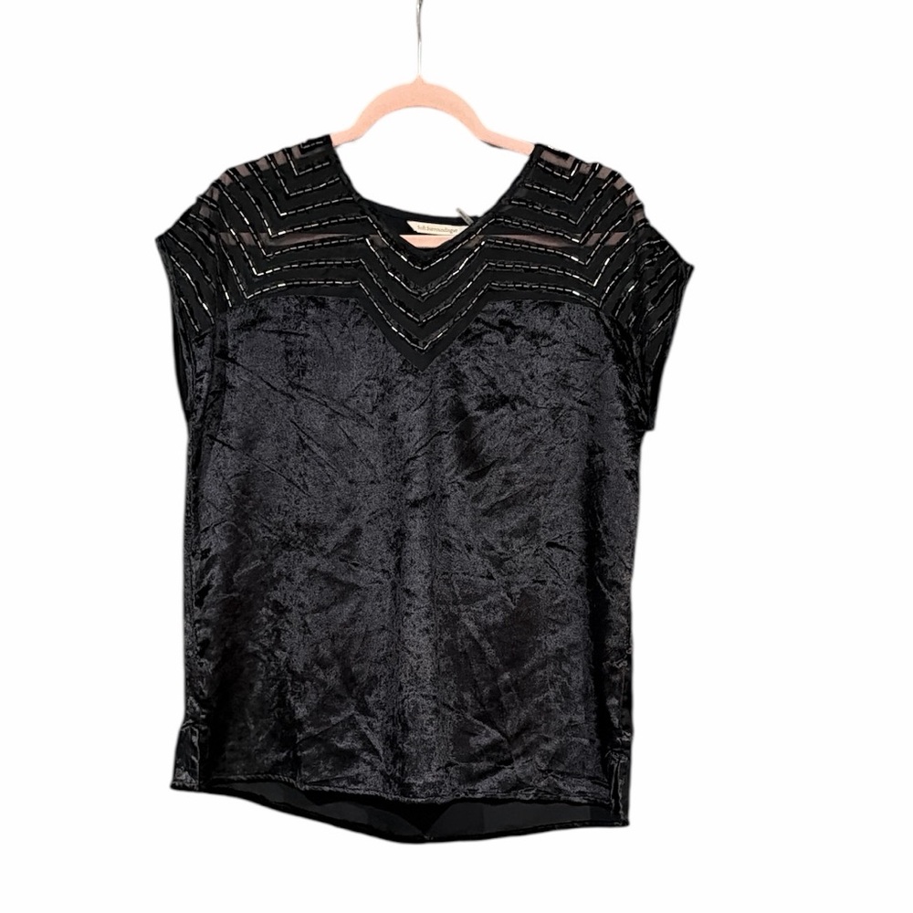 Soft Surroundings Women’s Art Nouveau Crushed Velvet Beaded Top Black Size Small